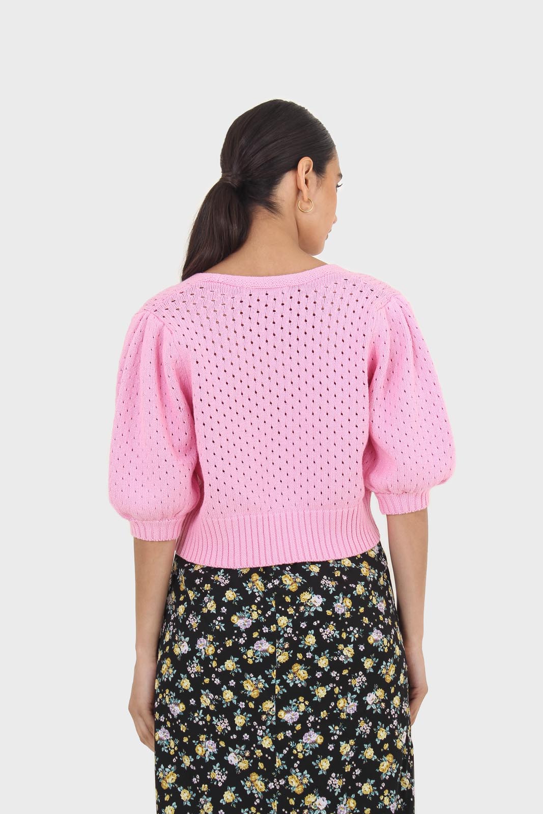 Pink flower button cardigan