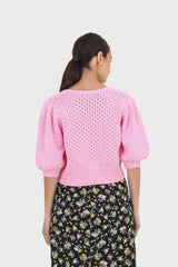 Pink flower button cardigan