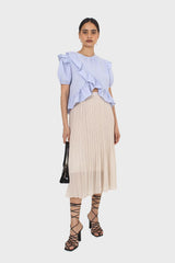 Sky blue asymmetric frill short sleeved top