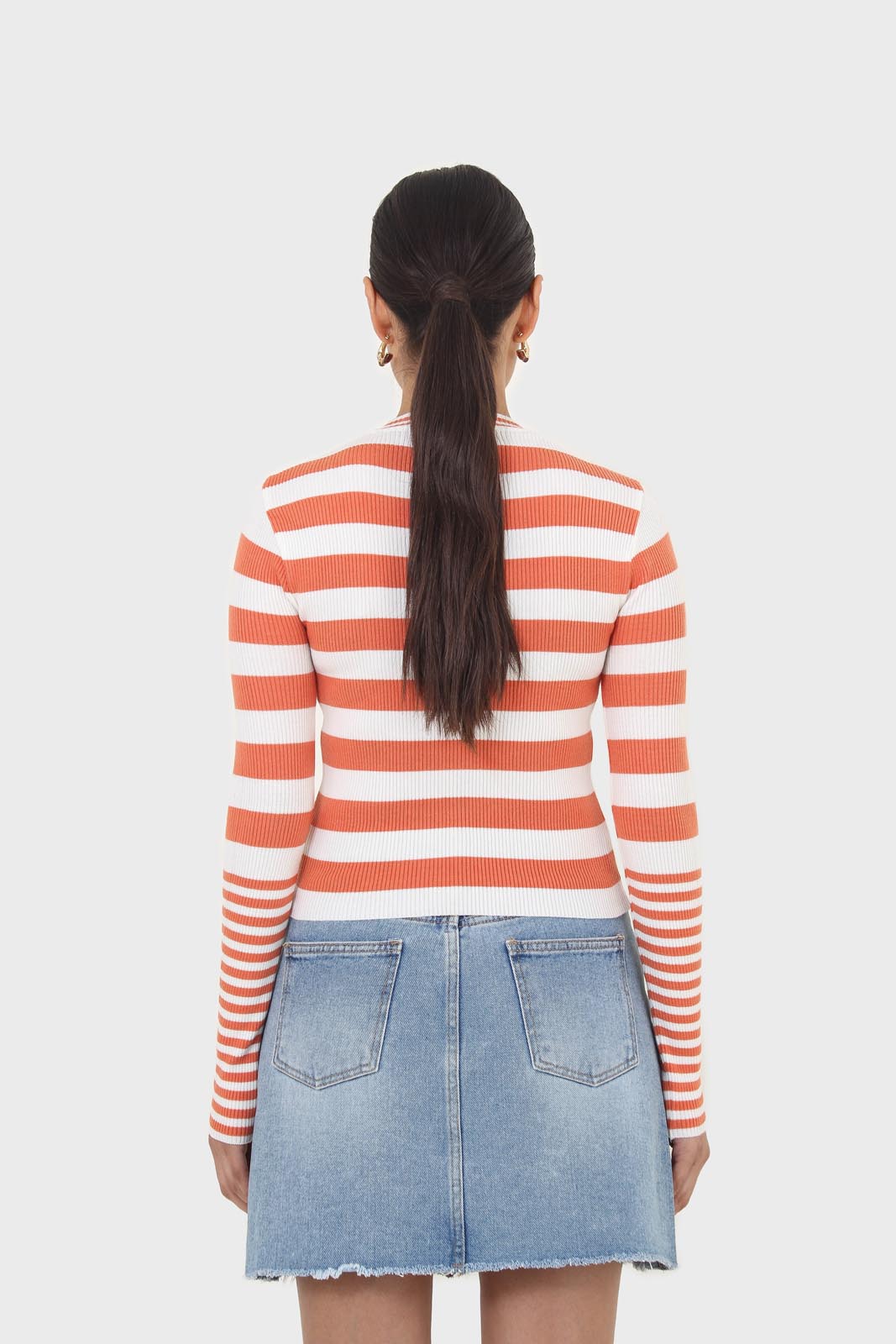 Orange and white breton stripe long sleeved top