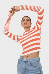 Orange and white breton stripe long sleeved top