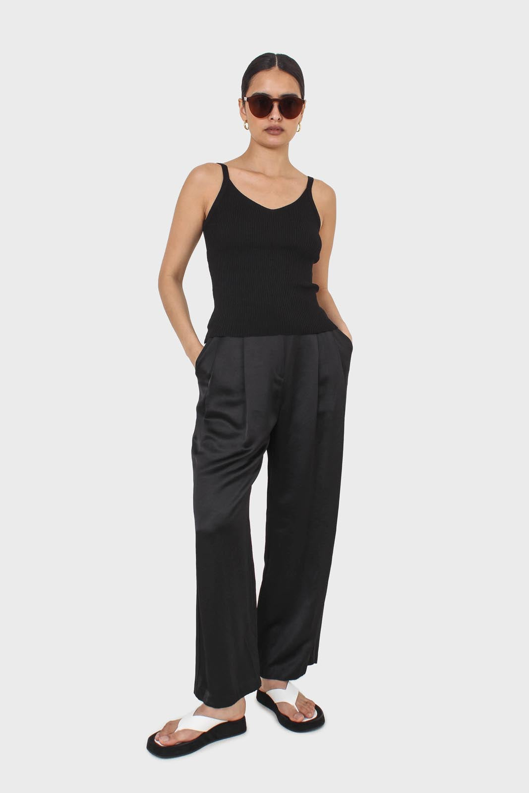 Black v-neck knit tank