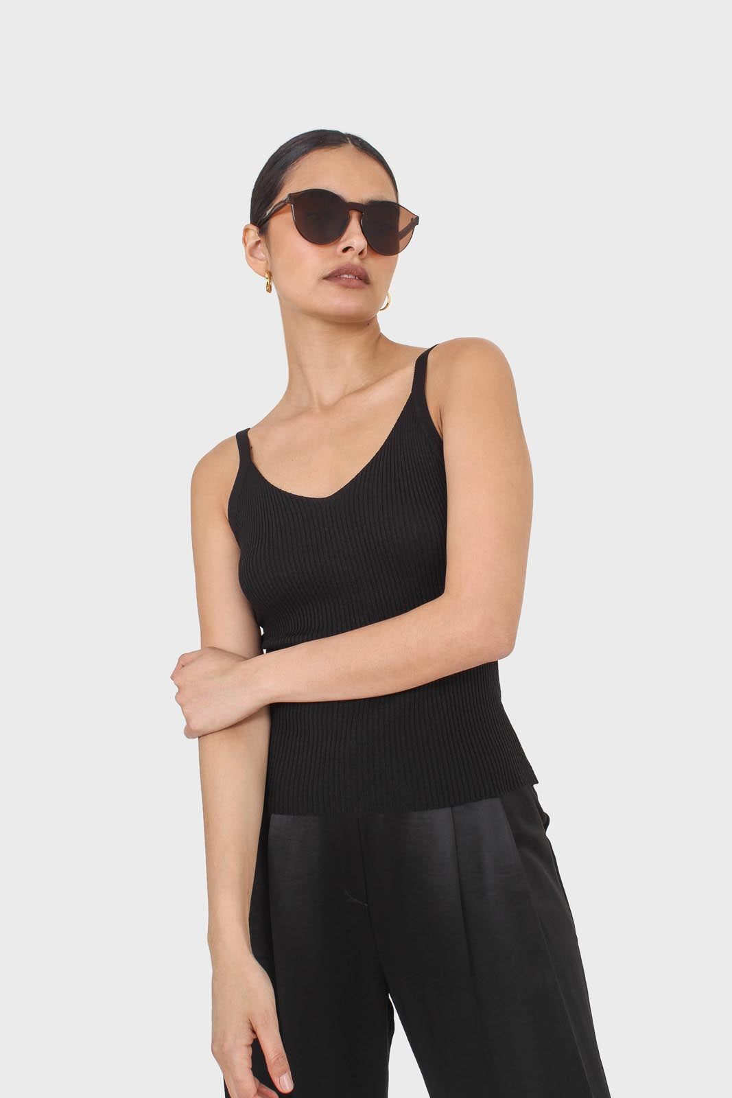 Black v-neck knit tank
