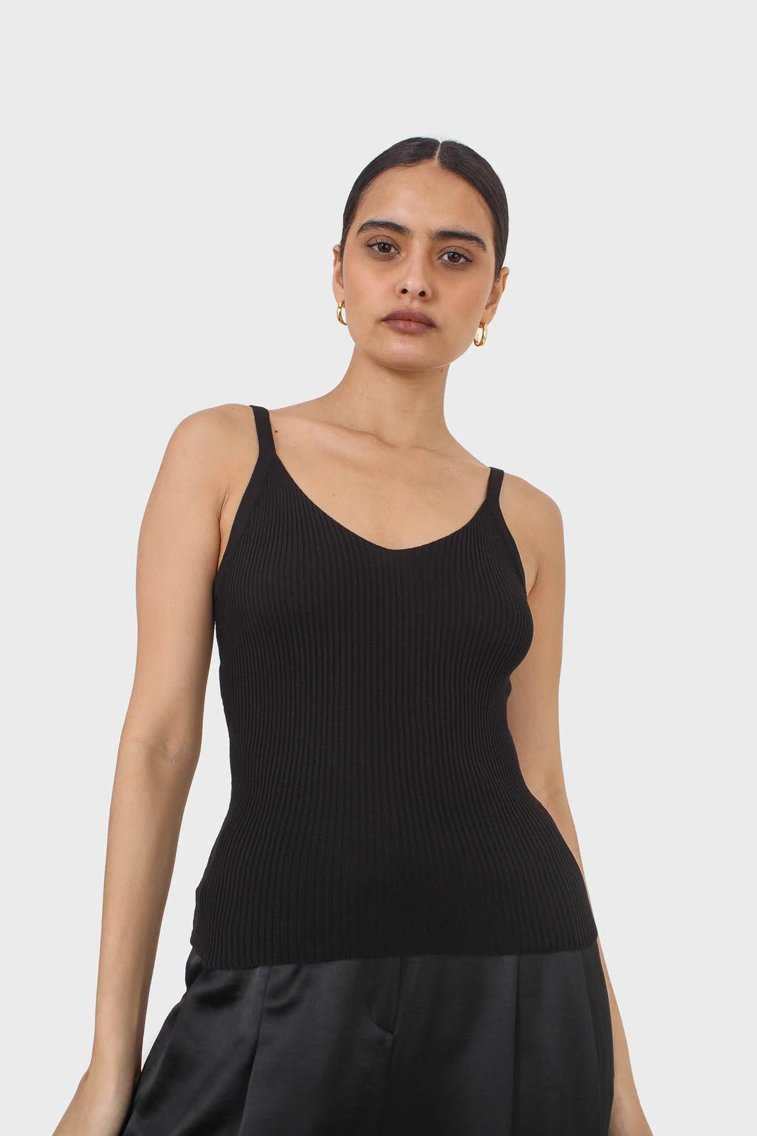 Black v-neck knit tank