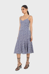 Blue floral spaghetti strap midi dress