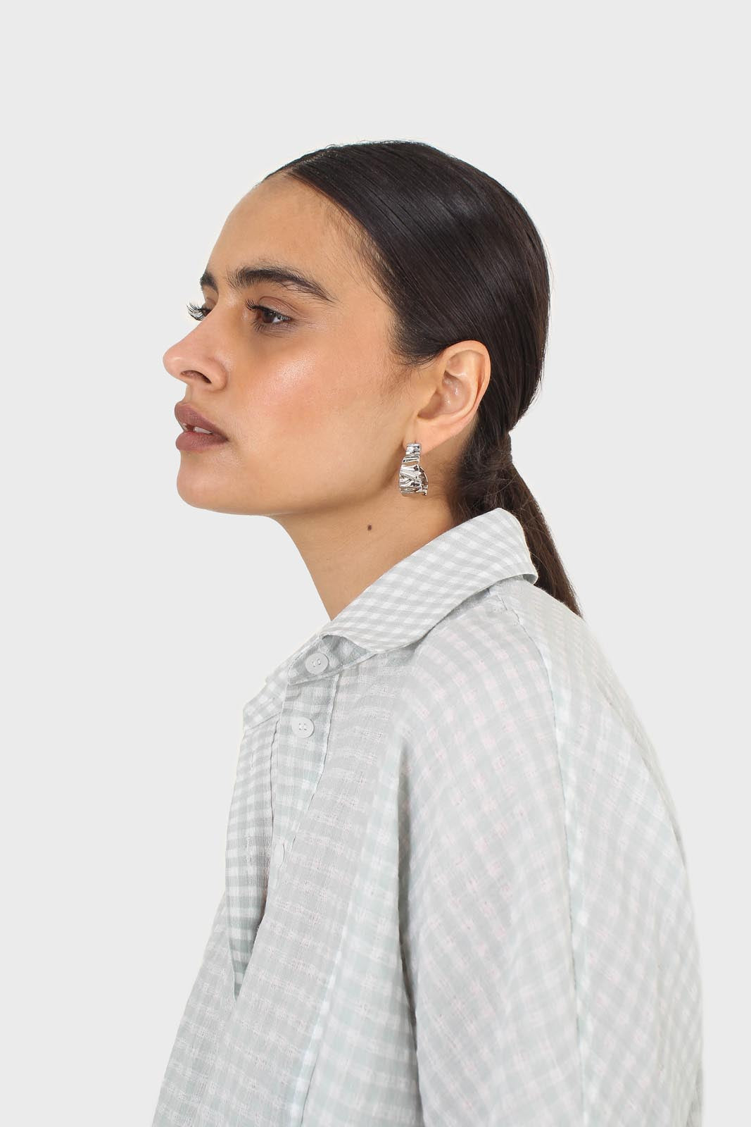 Mint and ivory gingham tie front shirt