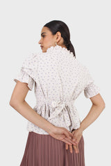 Oatmeal and lilac tiny flower print peasant blouse