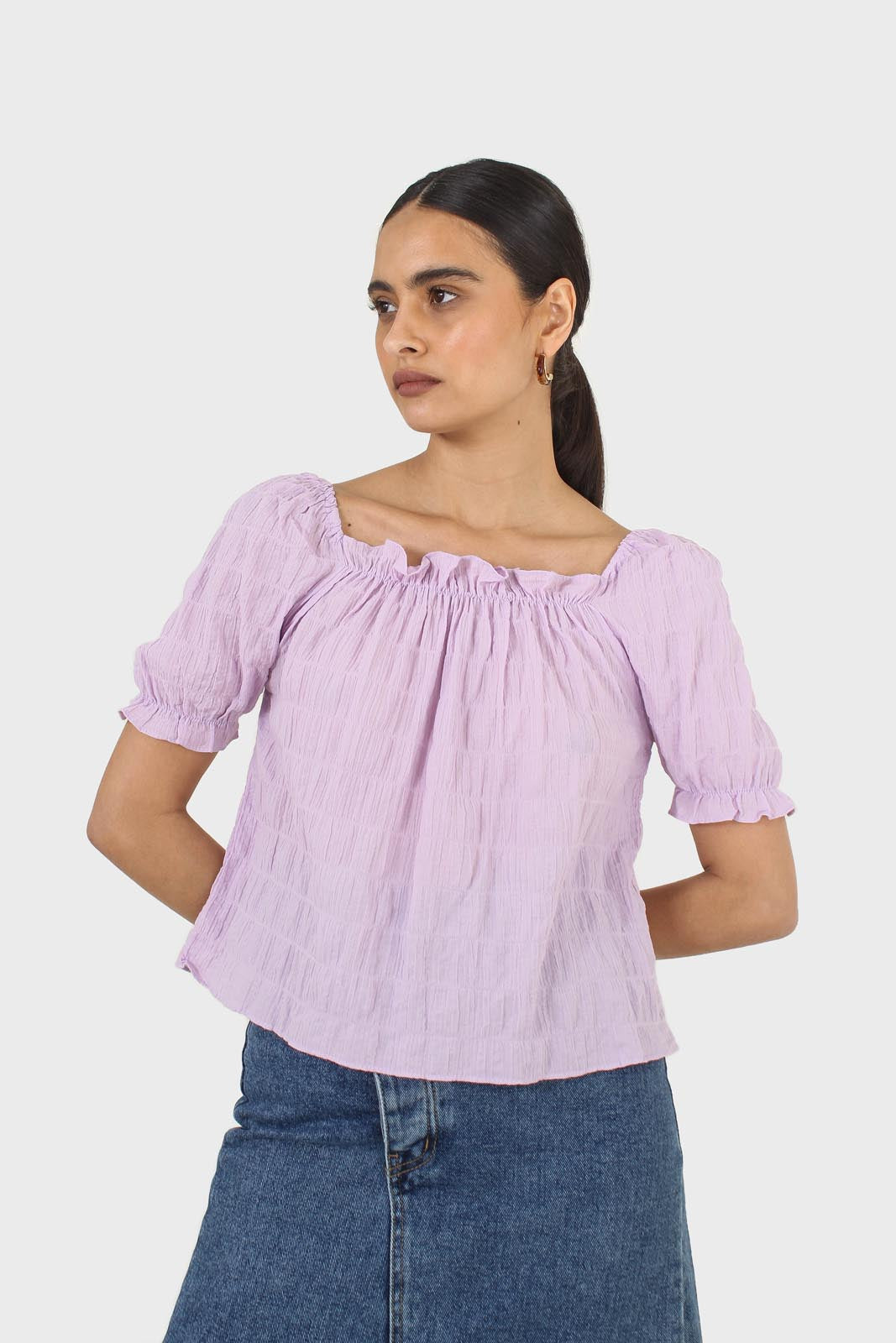 Lilac textured off the shoulder top