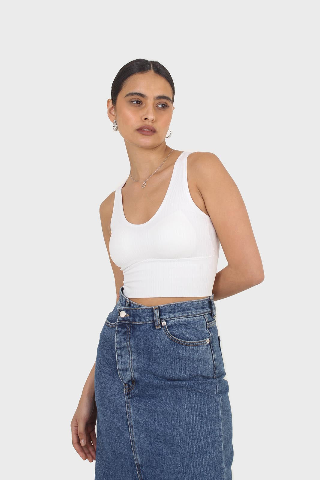 Ivory ribbed thick band v-neck bra top