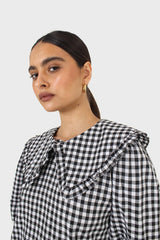 Black and ivory gingham large collar mini dress