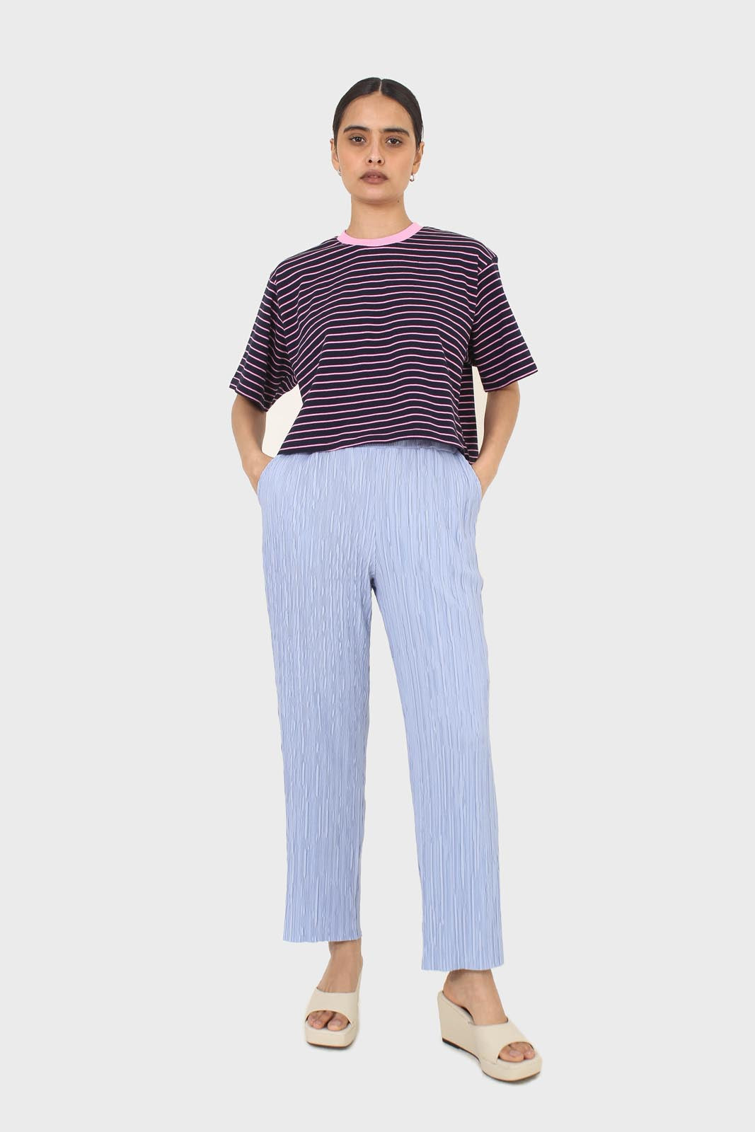 Sky blue micro pleated trousers