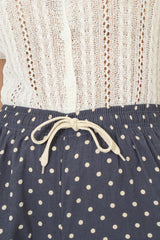 Blue and ivory polka dot loose fit silky trousers