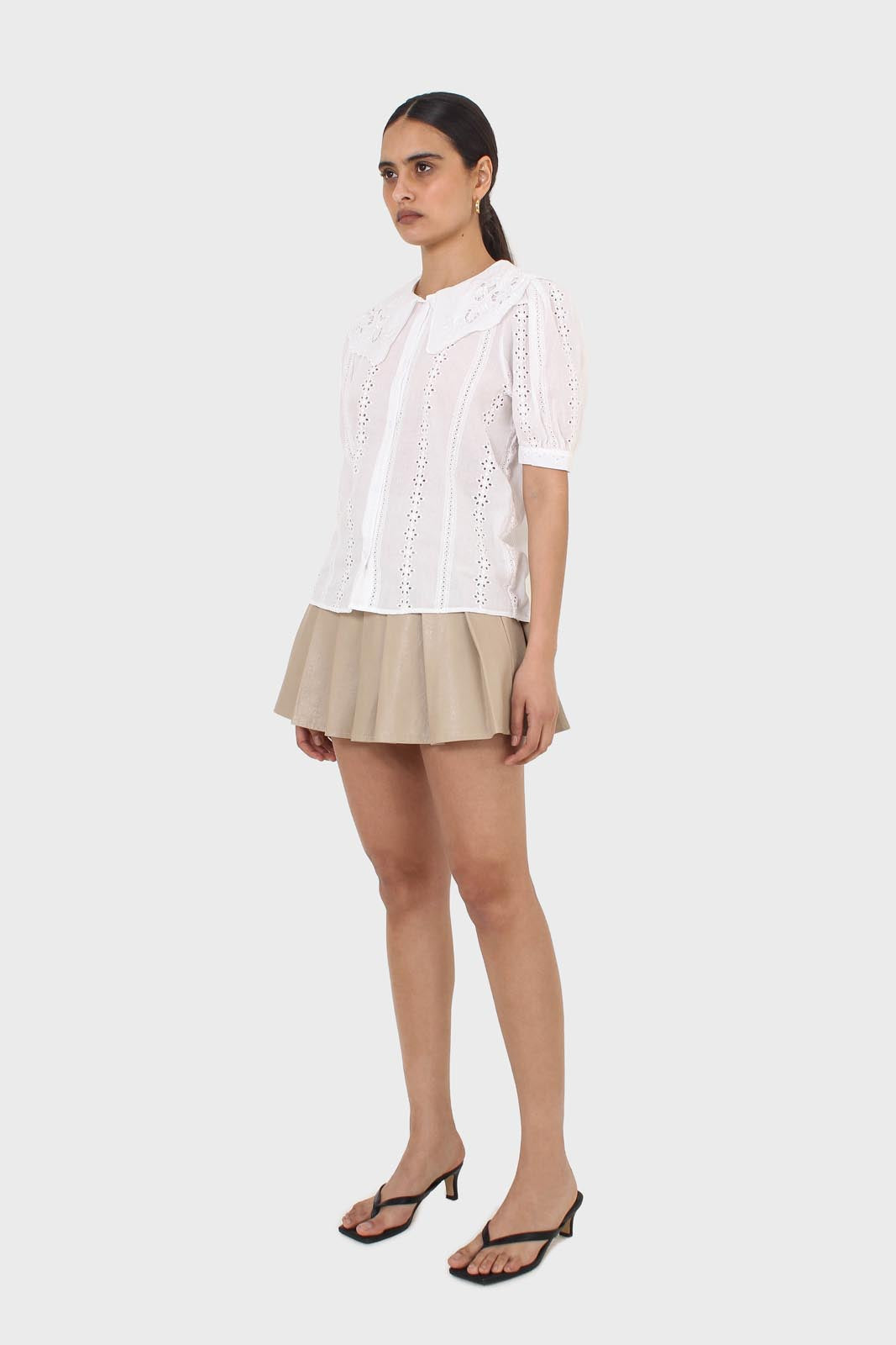 Ivory broderie anglaise large collar blouse
