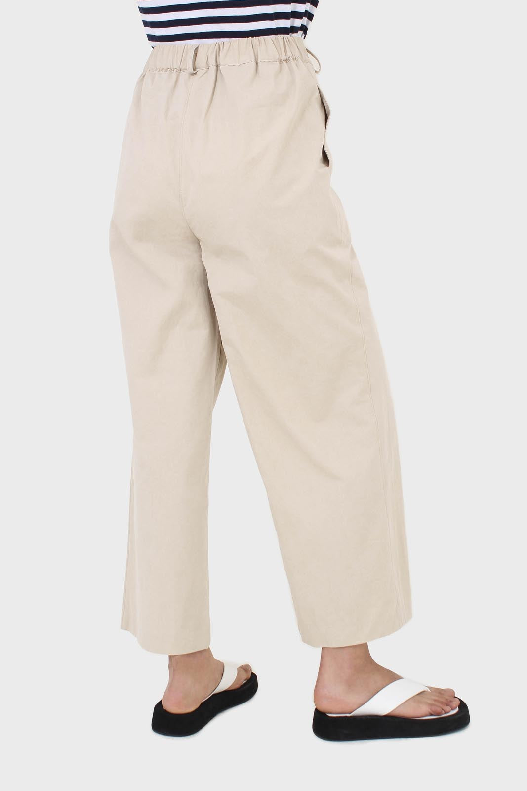 Beige asymmetric closure straight leg trousers