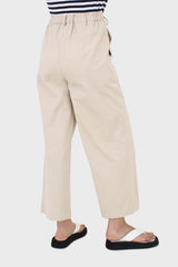 Beige asymmetric closure straight leg trousers