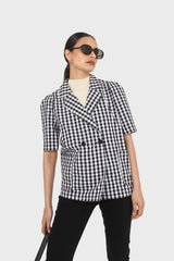 Black and ivory checked short sleeved blazer