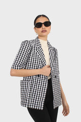 Black and ivory checked short sleeved blazer