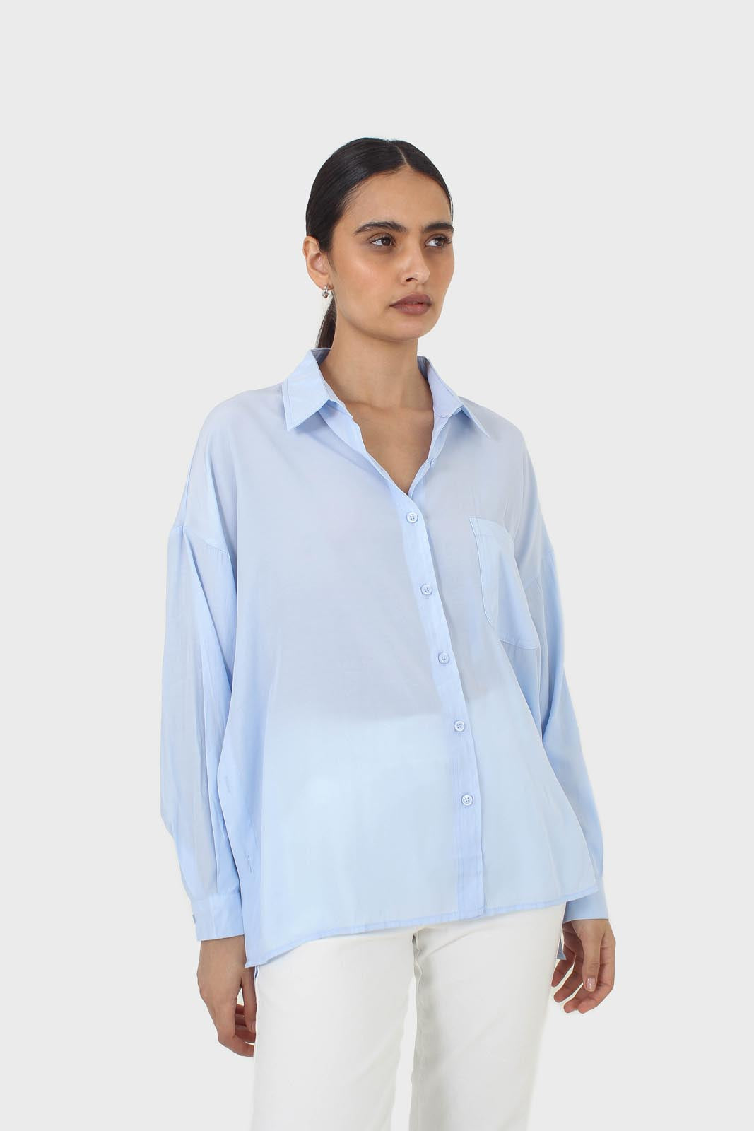 Blue asymmetric buttons shirt