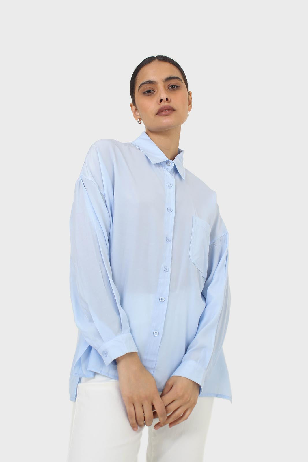 Blue asymmetric buttons shirt