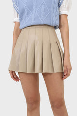 Beige waxed pleated mini skirt