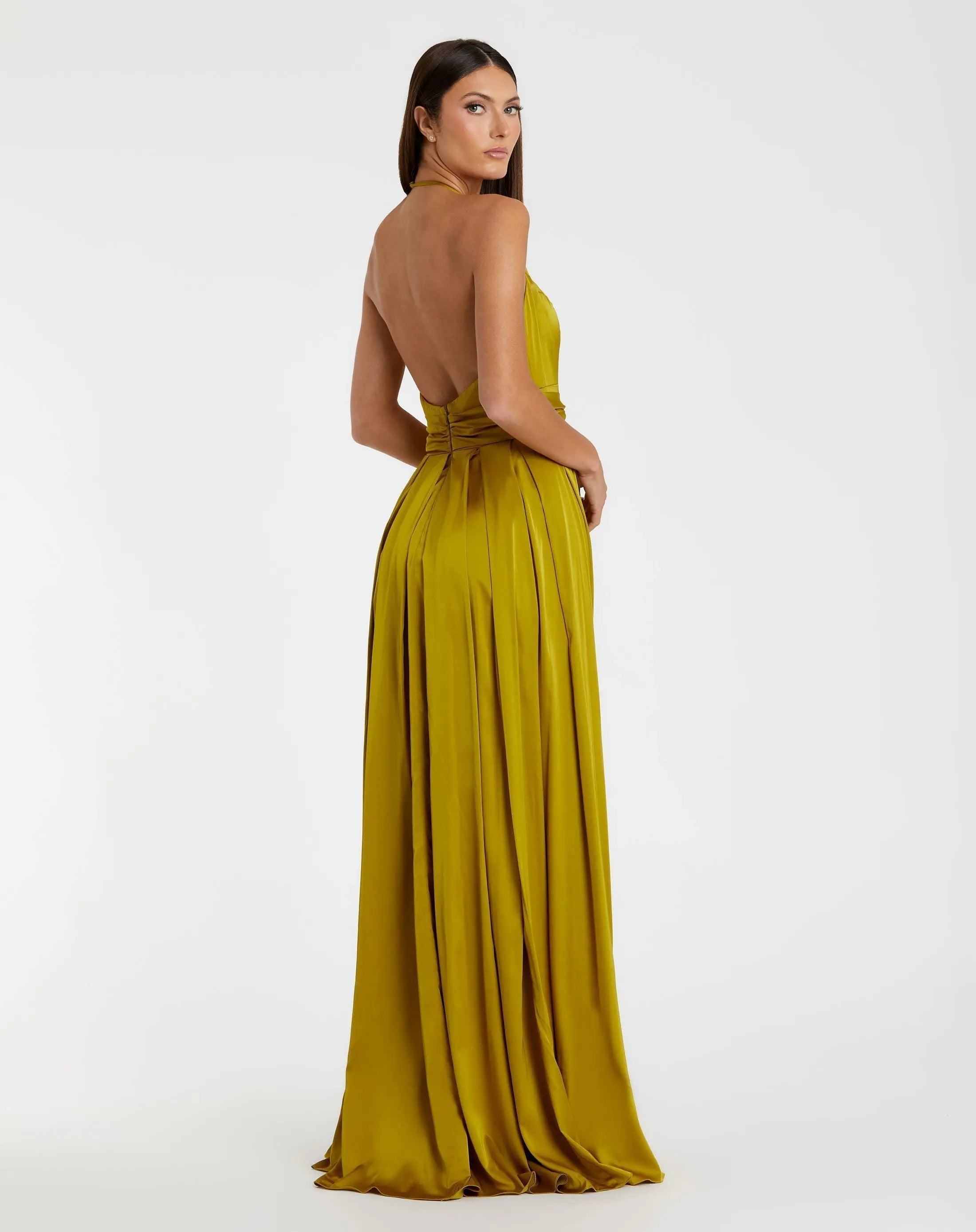Green Halter Neck Charmeuse Gown