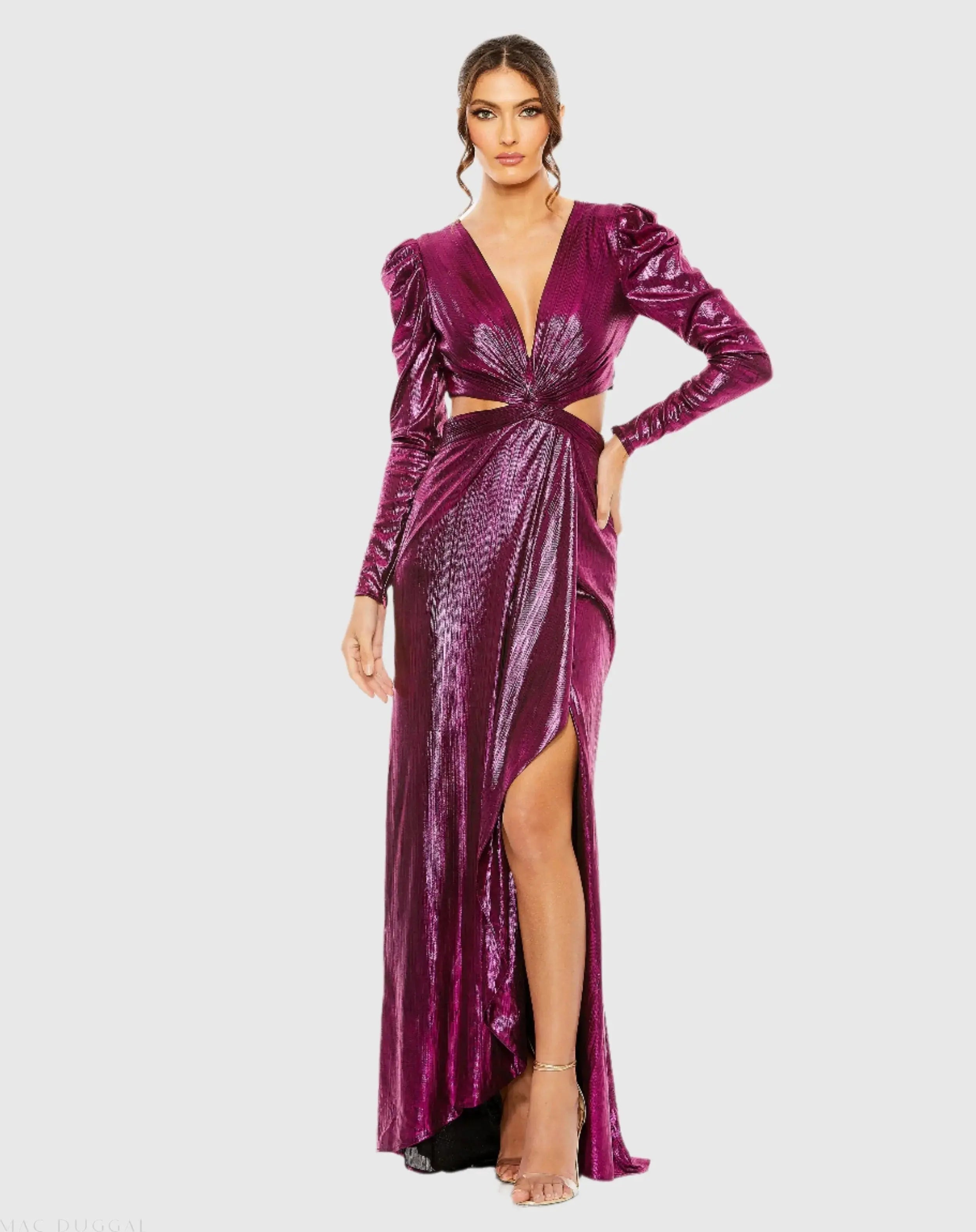Princess Sleeve Cut Out Metallic Gown