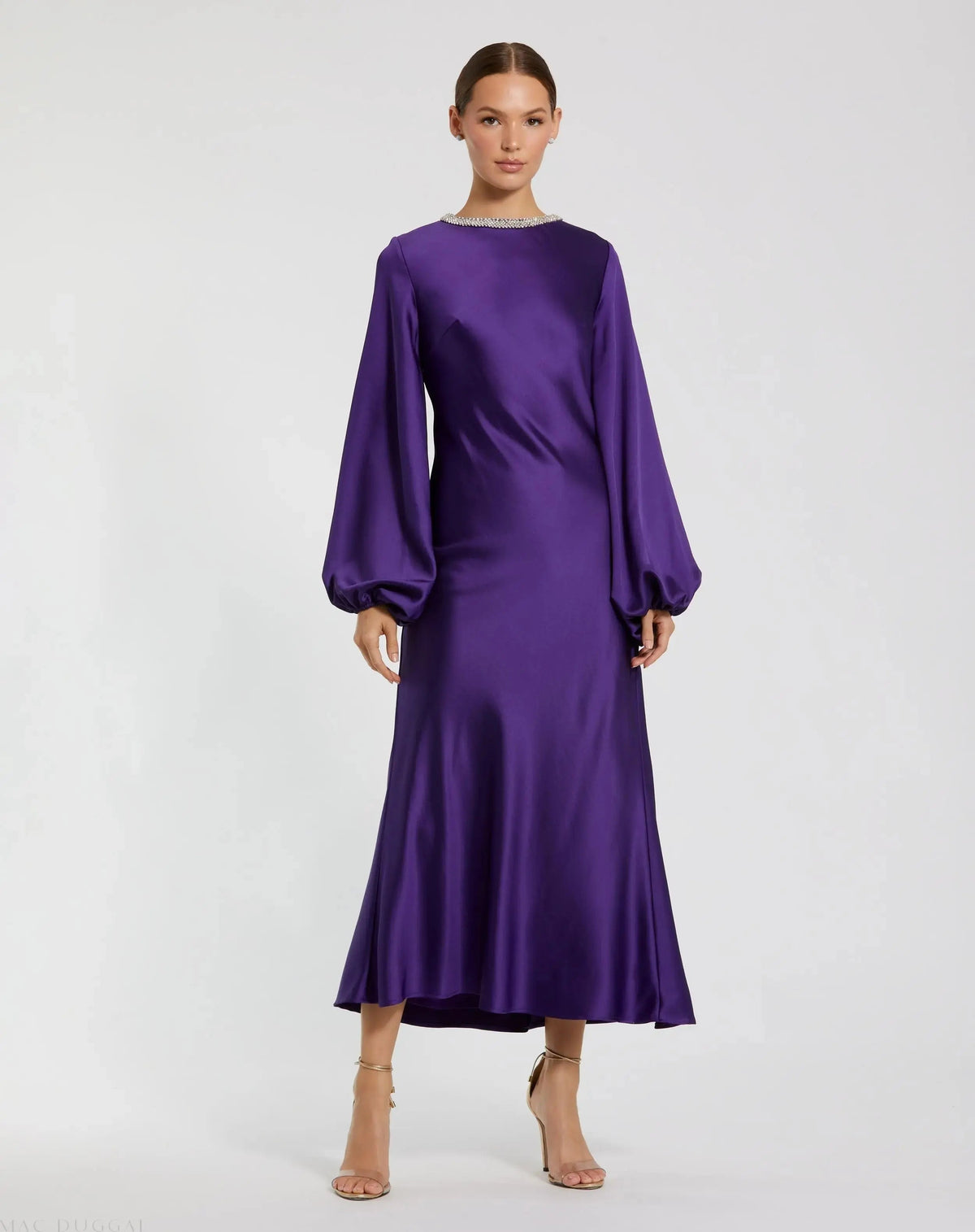 High Neck Long Sleeve Crystal Detail Dress