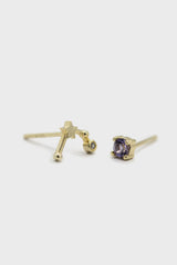 Gold birthstone zodiac earrings / Feb - Amethyst purple