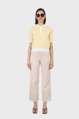 Yellow striped polo knit top