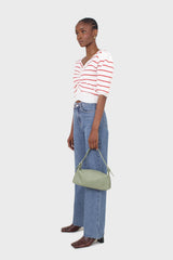 Ivory and red striped ruched front top