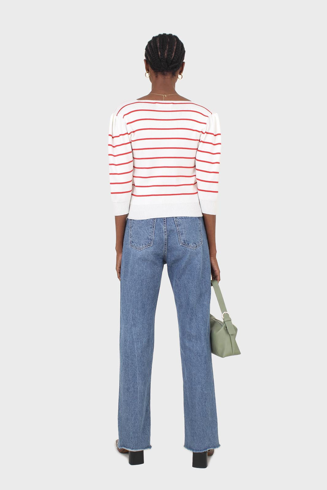Ivory and red striped ruched front top
