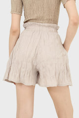 Beige silky wrinkle shorts