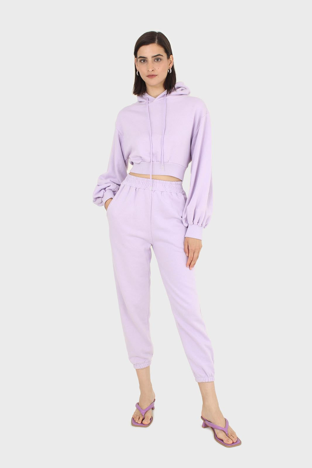 Lilac cropped hooded sweatshirt - set