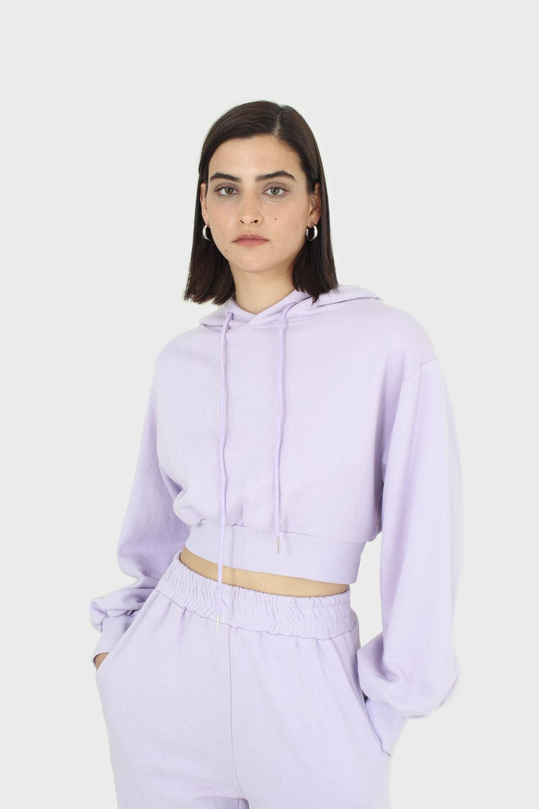 Lilac cropped hooded sweatshirt - set