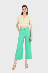 Light green deep V tie back cropped blouse