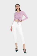 Lilac pull front long sleeve jersey top