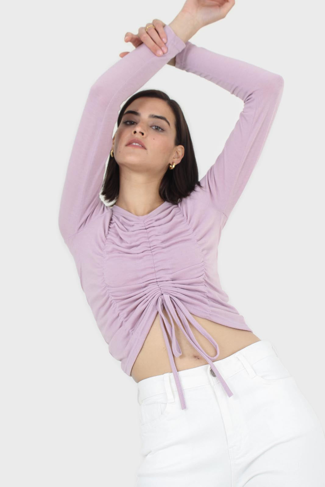 Lilac pull front long sleeve jersey top