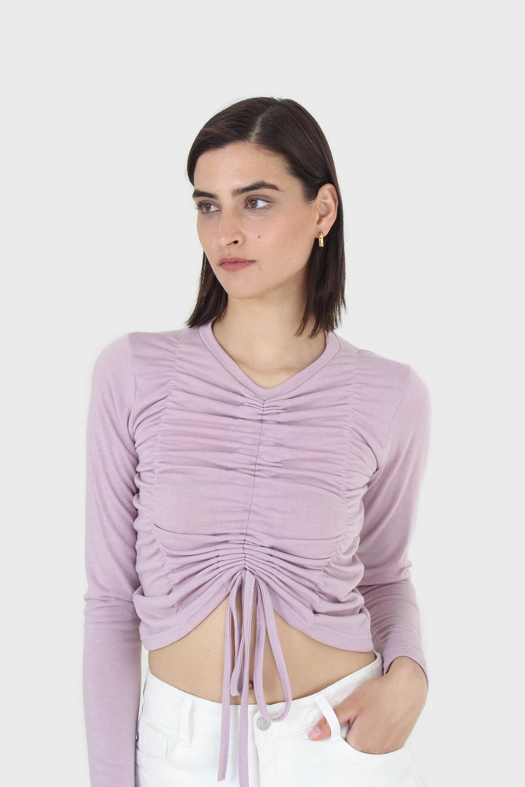 Lilac pull front long sleeve jersey top
