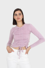 Lilac pull front long sleeve jersey top