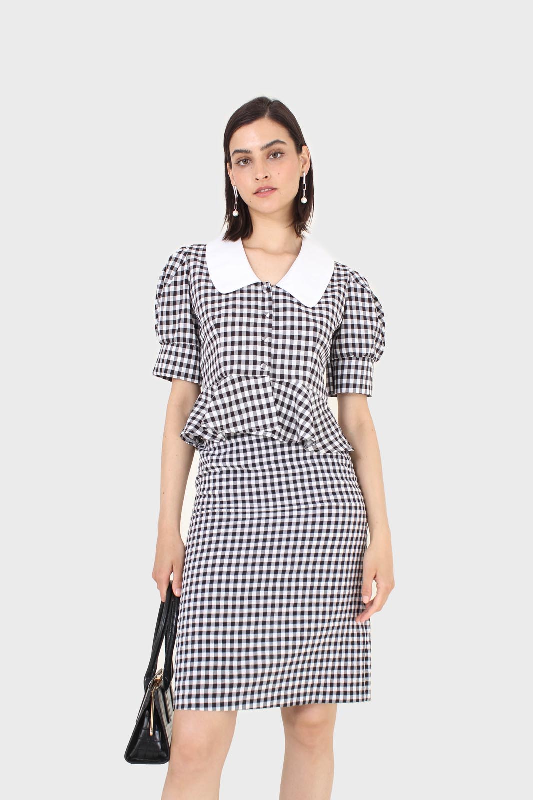 Black and white gingham mini skirt