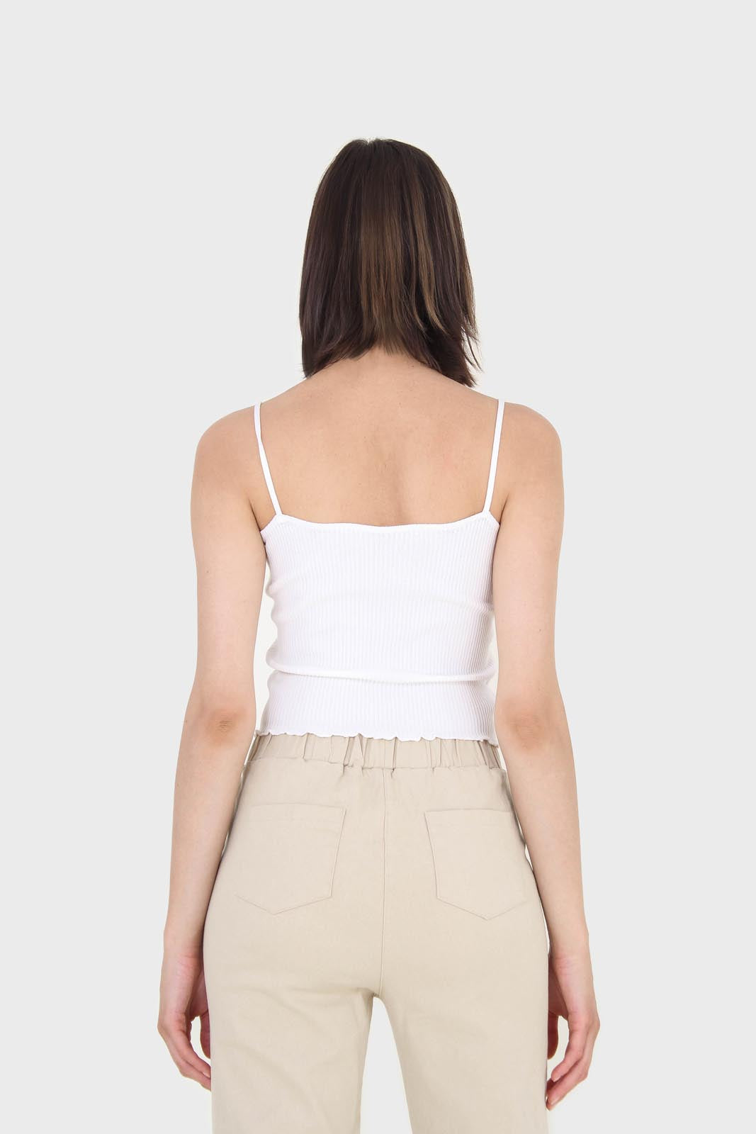 Ivory wave trim strappy knit tank