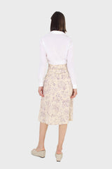 Ivory and lilac floral print midi skirt