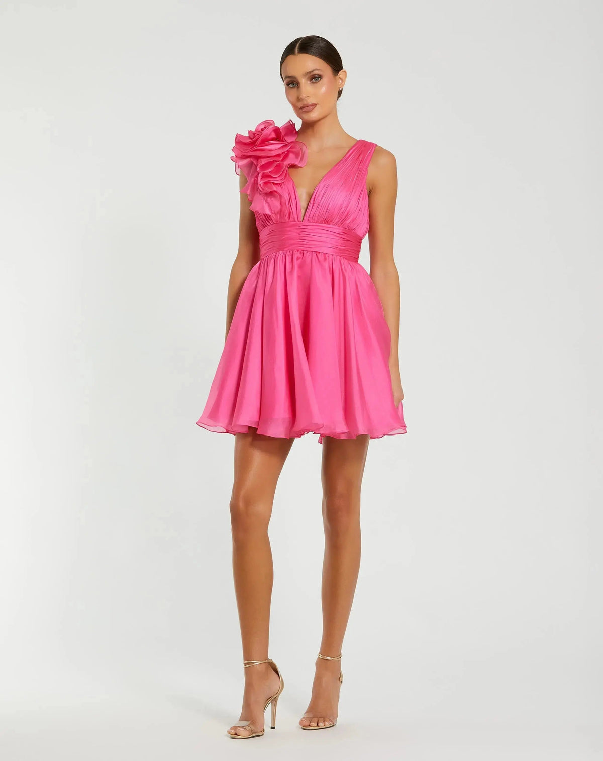 Ruffle V Neck Fit & Flare Mini Dress