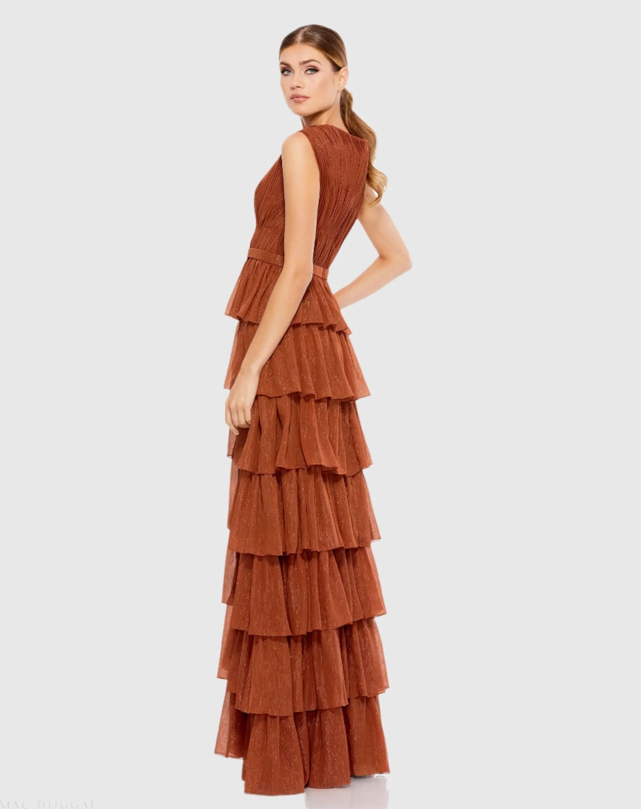 Orange Sparkly Ruffle Layered Gown