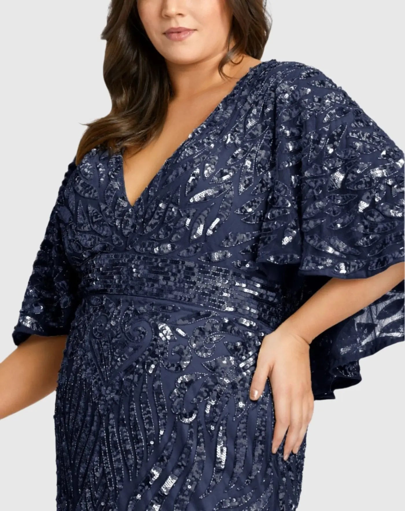 Navy Embellished Cape Sleeve Cocktail Dress (Plus)