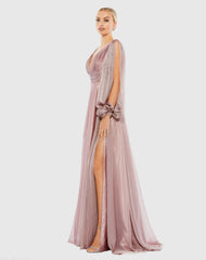 Purple Chiffon Open Sleeve A Line Gown - FINAL SALE