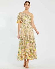 One Shoulder Lace Embroidered Dress