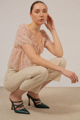 Ivory and pink floral semi sheer blouse