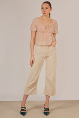 Ivory and pink floral semi sheer blouse