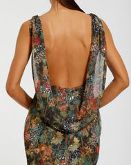 Multicolor Floral Embellished Column Gown